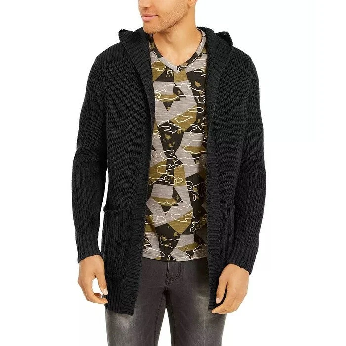 Men's barnacle sweater-INC International Concepts Men's Hooded Cardigan Black Size XXX-Large