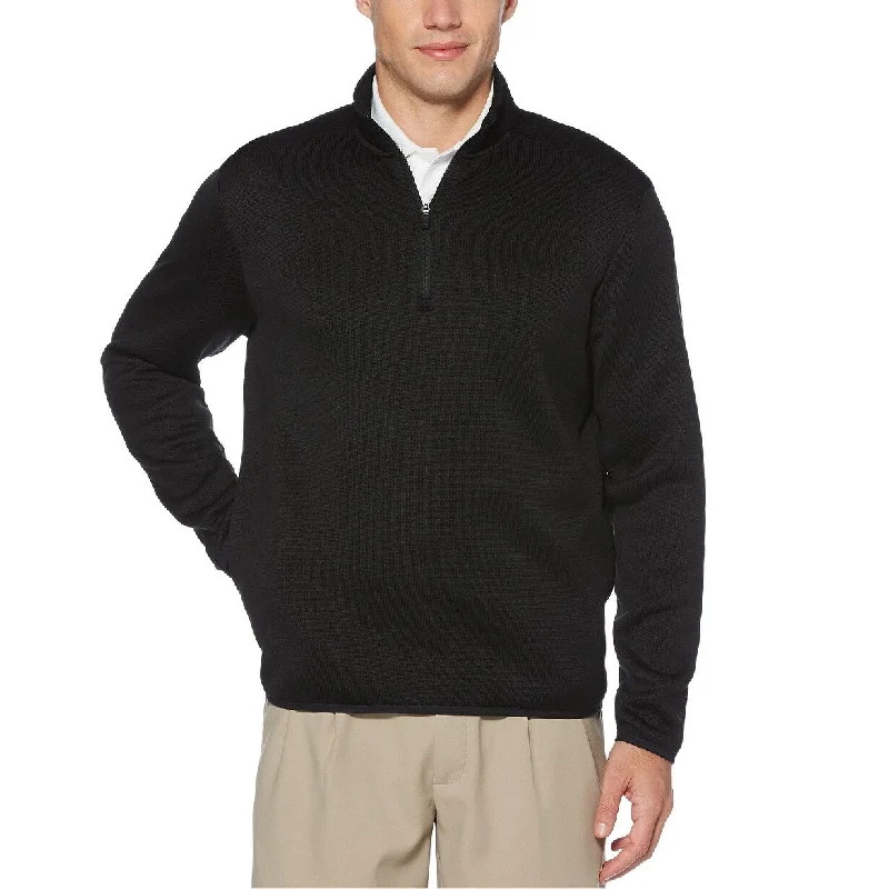 Men's rift sweater-PGA Tour Men's Quarter-Zip Fleece-Lined Golf Sweater Black Size Large