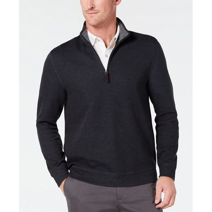 Men's brewery sweater-Tasso Elba Men's 1/4-Zip Sweater Black Size 3 Extra Large