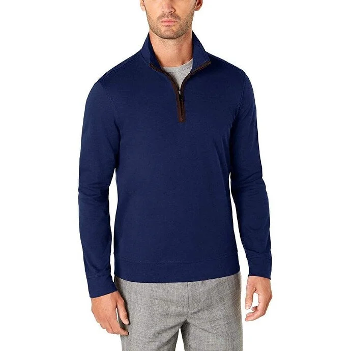 Men's meadery sweater-Tasso Elba Men's 1/4-Zip Sweater Blue Size XX-Large