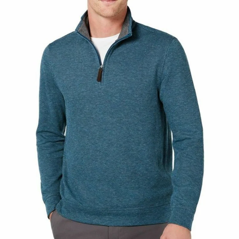 Men's gilt sweater-Tasso Elba Men's 1/4-Zip Sweater Dark Blue Size Extra Large - X-Large