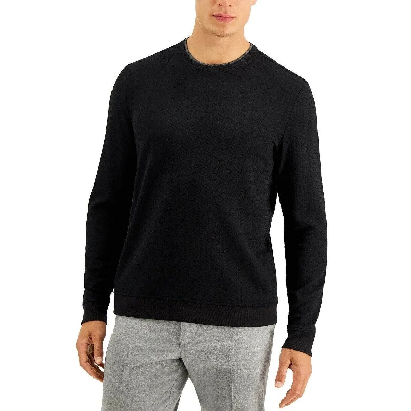 Men's quartz sweater-Tasso Elba Men's Crossover Sweater Black Size Extra Large