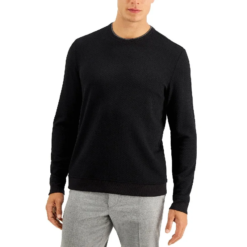 Men's heron sweater-Tasso Elba Men's Crossover Textured Sweater Black Size 2 Extra Large