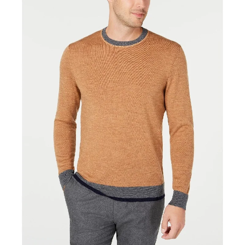 Men's slag sweater-Tasso Elba Men's Merino Wool Blend Sweater Brown Size XX Large - XX-Large