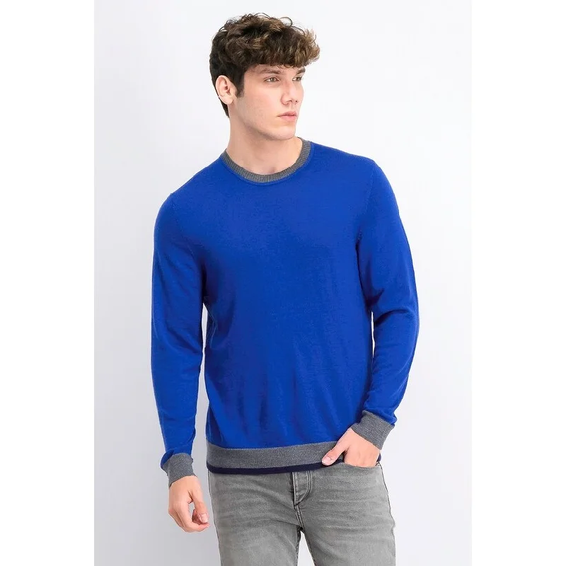 Men's moraine sweater-Tasso Elba Men's Merino Wool Blend Sweater Dark Blue Size 2 Extra Large