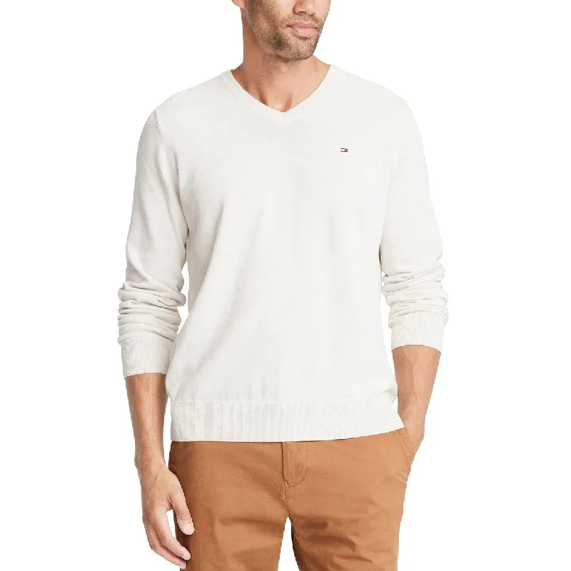 Men's esker sweater-Tommy Hilfiger Men's Signature Regular Fit Solid V Neck Sweater White Size XX-Large