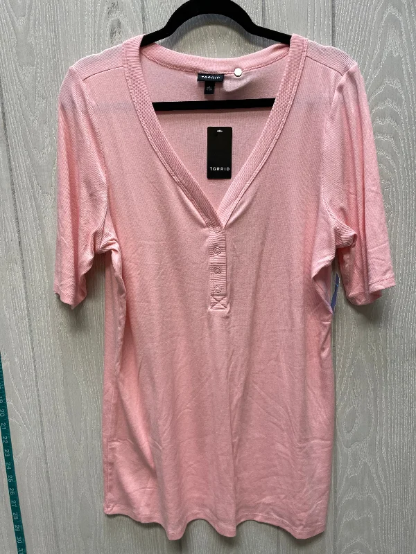 Men’s short-sleeve meld tops-Top Short Sleeve By Torrid In Pink, Size: 3x