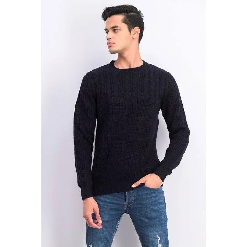 Men's freshet sweater-Weatherproof Vintage Men's Cable Yolk Sweater Navy Size Small Medium - Small-Medium