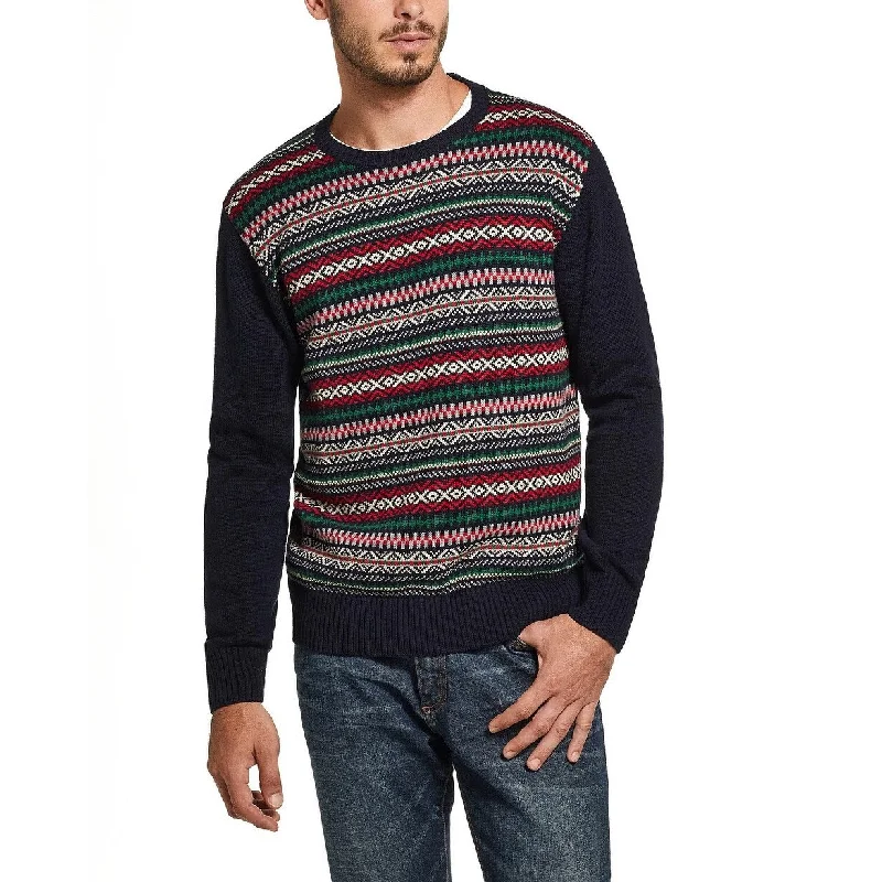 Men's neon sweater-Weatherproof Vintage Men's Fair Isle Sweater Navy Size X-Large