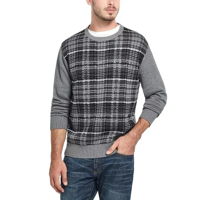 Men's villanelle sweater-Weatherproof Vintage Men's Plaid Sweater Grey Size XXX-Large