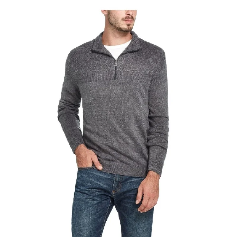 Men's cairn sweater-Weatherproof Vintage Men's Soft Touch Quarter-Zip Sweater Gray Size XXX-Large