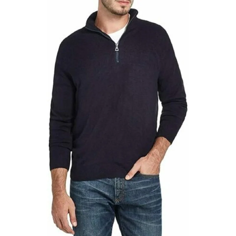 Men's limerick sweater-Weatherproof Vintage Men's Soft Touch Quarter-Zip Sweater Navy Size Large