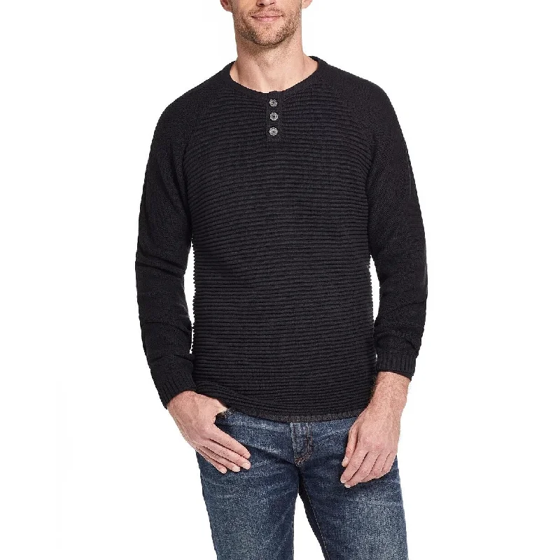 Men's pollen knit sweater-Weatherproof Vintage Men's Textured Long Sleeve Henley Sweater Black Size XXX-Large