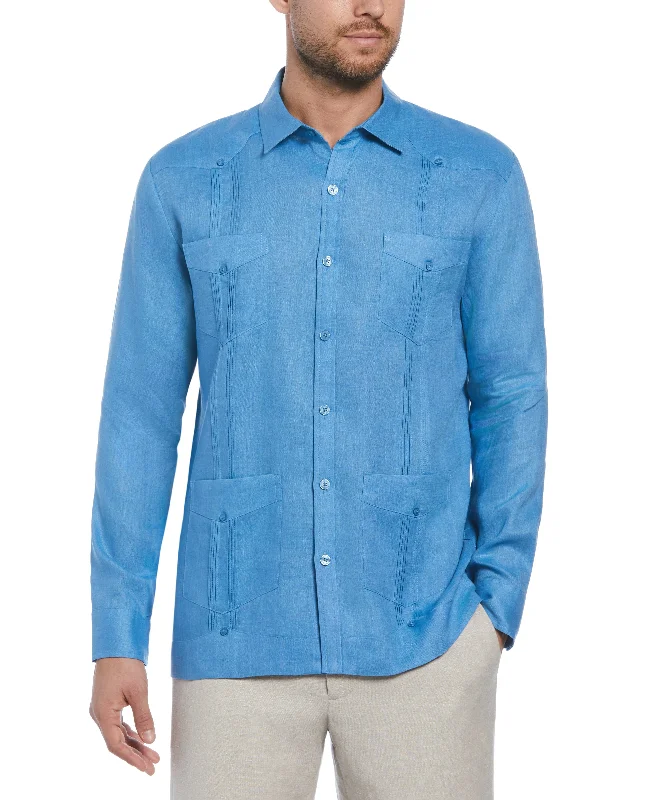 Men’s short-sleeve quid tops-100% Linen Classic Guayabera Shirt - Long Sleeve