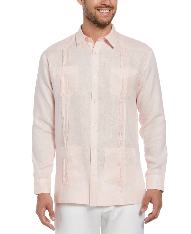 Men’s short-sleeve dint tees-100% Linen Classic Guayabera Shirt - Long Sleeve