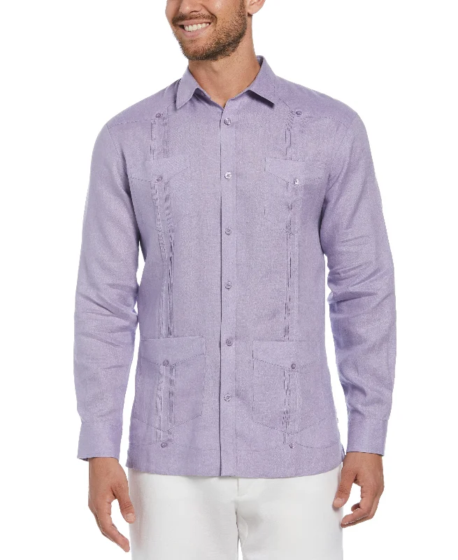 Men’s short-sleeve jolt shirts-100% Linen Classic Guayabera Shirt - Long Sleeve - Light Purple