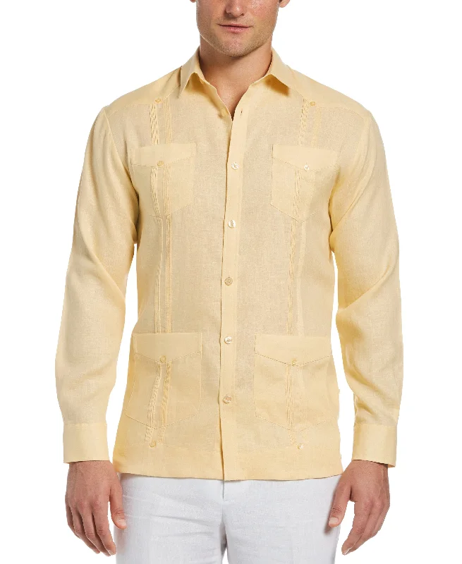 Men’s short-sleeve sift tops-100% Linen Classic Guayabera Shirt - Long Sleeve