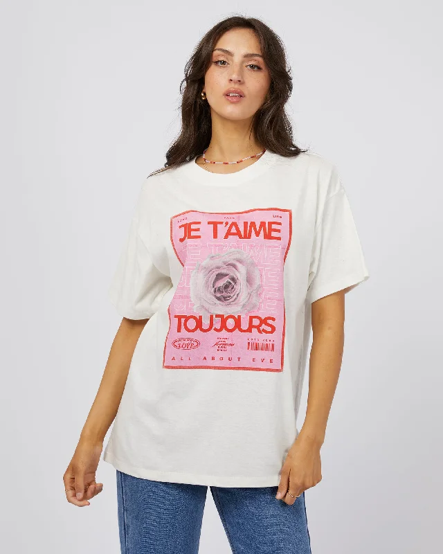 Men’s short-sleeve nook tees-All About Eve Je T'aime Oversized Tee Vintage White