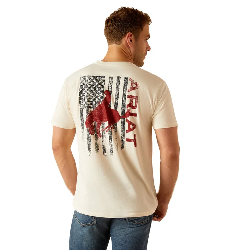 Men’s short-sleeve wisp polos-'Ariat' Men's Bronco Flag T-Shirt - Off White