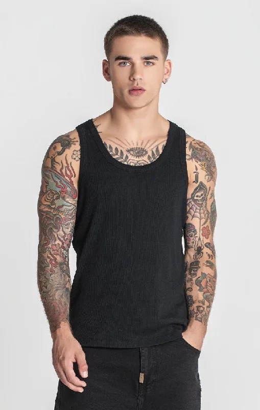 Men’s short-sleeve rusk shirts-Black Ribbed Tanktop