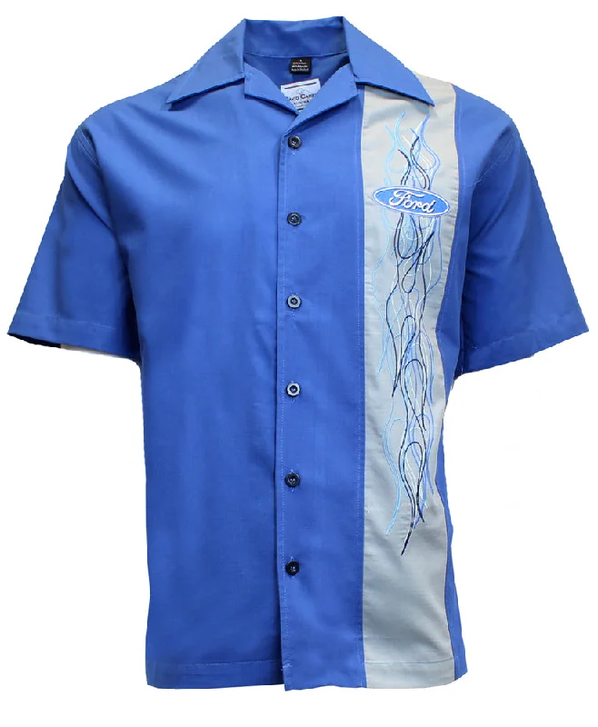 Men’s short-sleeve glum polos-'David Carey' Men's Ford Flames Club Button Down - Blue / White