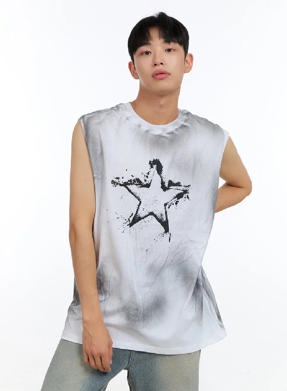 Men’s short-sleeve urge tops-Men's Star Graphic Tank Top IG416