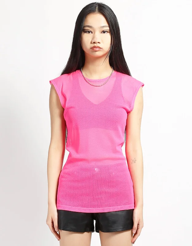 Men’s short-sleeve nook shirts-MUSCLE TANK FISHNET PINK