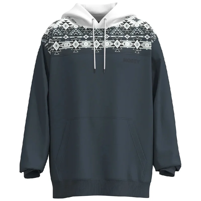 Men’s short-sleeve inlay polos-'Hooey' Men's "Ridge" Aztec Pattern Hoody - White / Denim