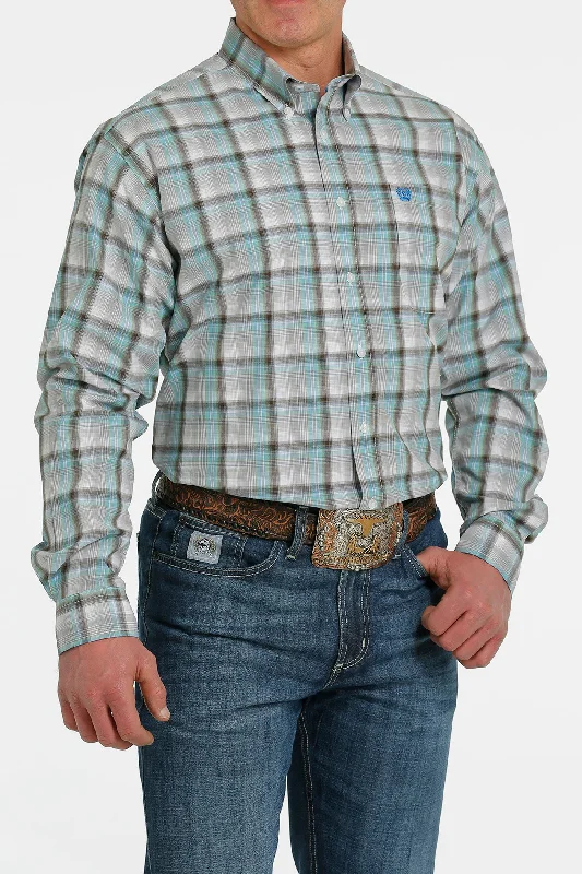 Men’s short-sleeve rime shirts-'Cinch' Men's Plaid Classic Fit Button Down - White / Green / Brown