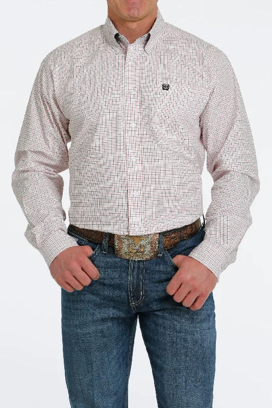 Men’s short-sleeve oust tops-'Cinch' Men's Plaid Classic Fit Button Down - White