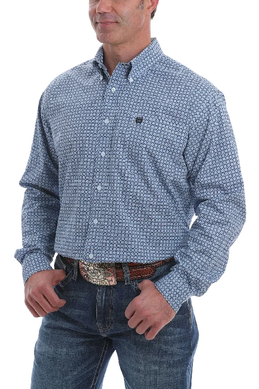 Men’s short-sleeve dusk tees-'Cinch' Men's Western Dot Print Button Down - Blue / White