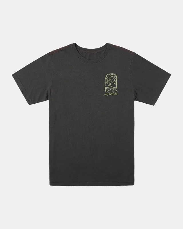 Men’s short-sleeve yowl tops-Boys Sketch Palm Tee - Pirate Black