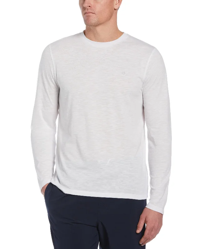 Men’s short-sleeve keel tops-Long Sleeve Slub Crew Neck Tee