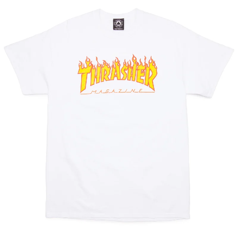 Men’s short-sleeve fizz tees-Thrasher Flame T-Shirt - White