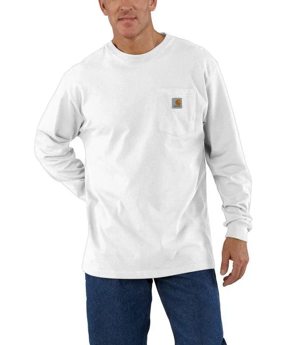 Men’s short-sleeve xing tees-K126 - Loose fit heavyweight long-sleeve pocket t-shirt - White