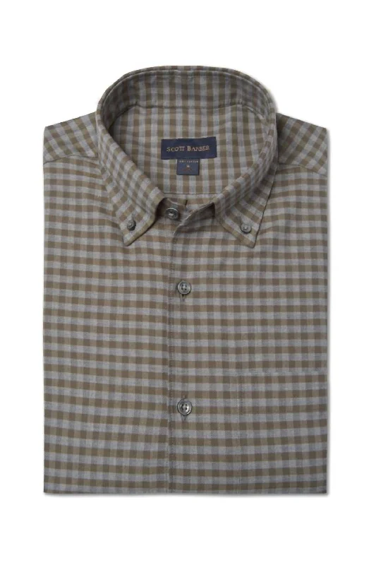 Men's vintage micro-fusion shirts-30's Melange Herringbone Gingham In Olive