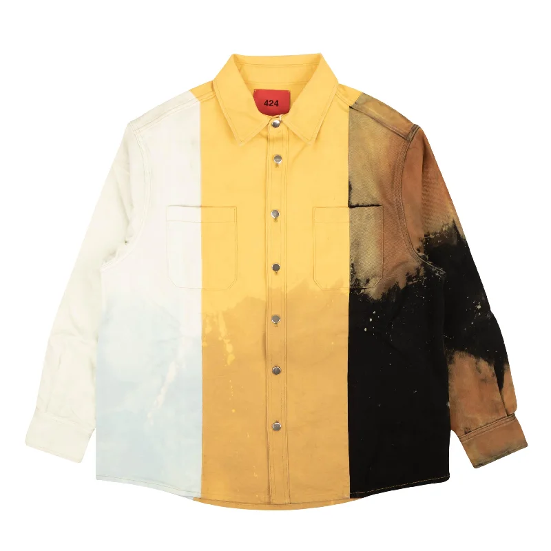 Men's stylish mist-hem shirts-424 On Fairfax Oversized Color Block Denim Shirt - Yellow/Brown