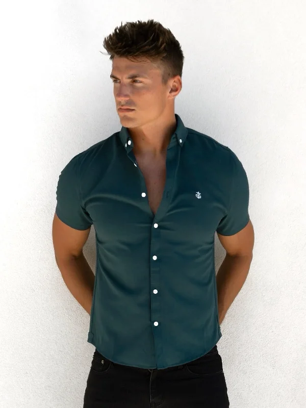 Men's casual dusk-weave shirts-Alaric Short Sleeve Shirt - Teal Green