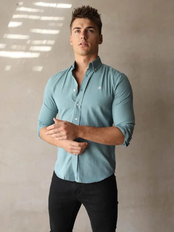 Men's stylish mist-hem shirts-Carson Slim Fit Shirt - Sea Green