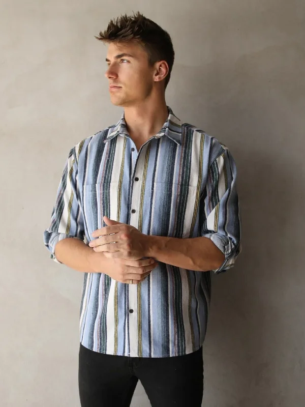 Men's relaxed shetland shirts-Lucca Stripe Shirt - Blue