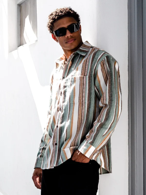 Men's bold mist-print shirts-Lucca Stripe Shirt - Green