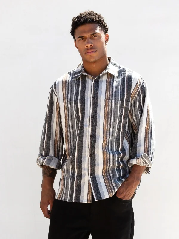 Men's stylish haze-sleeve shirts-Lucca Stripe Shirt - Grey