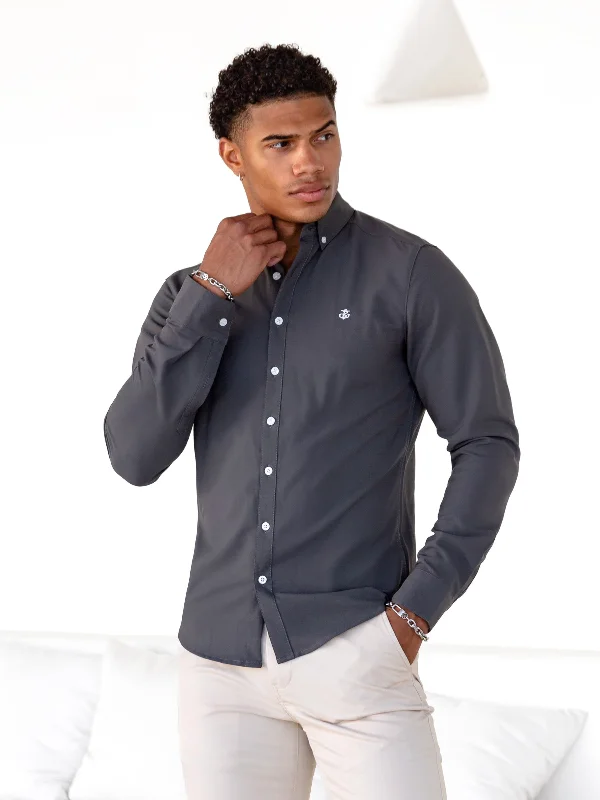 Men's relaxed cheviot shirts-Otto Long Sleeve Shirt - Charcoal