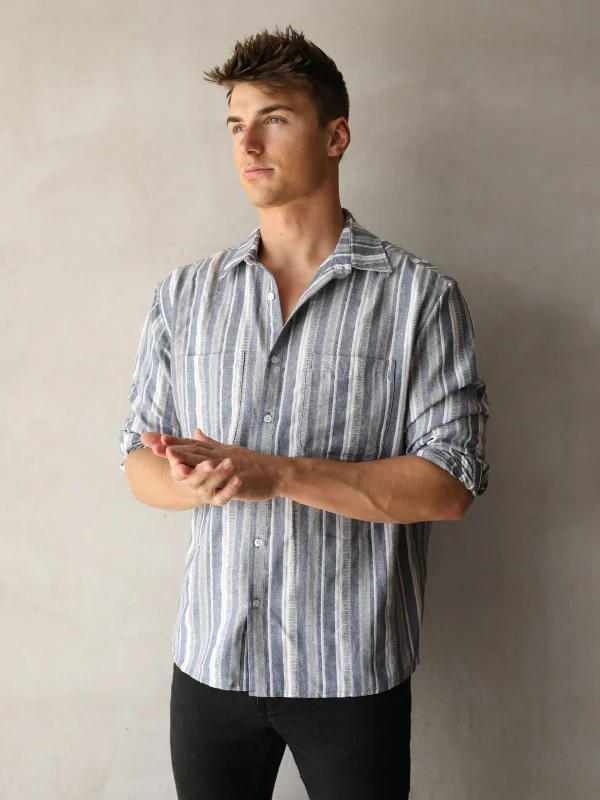 Men's relaxed vigogne shirts-Rialto Stripe Shirt - Blue