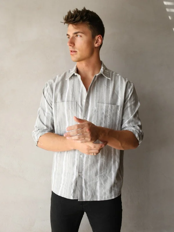 Men's trendy arc-hem shirts-Rialto Stripe Shirt - Grey