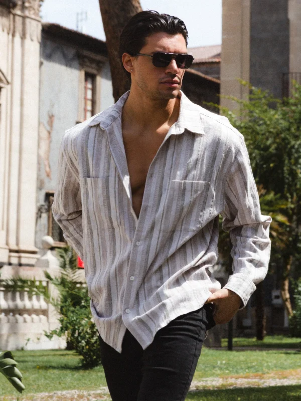 Men's stylish haze-back shirts-Rialto Stripe Shirt - Sand