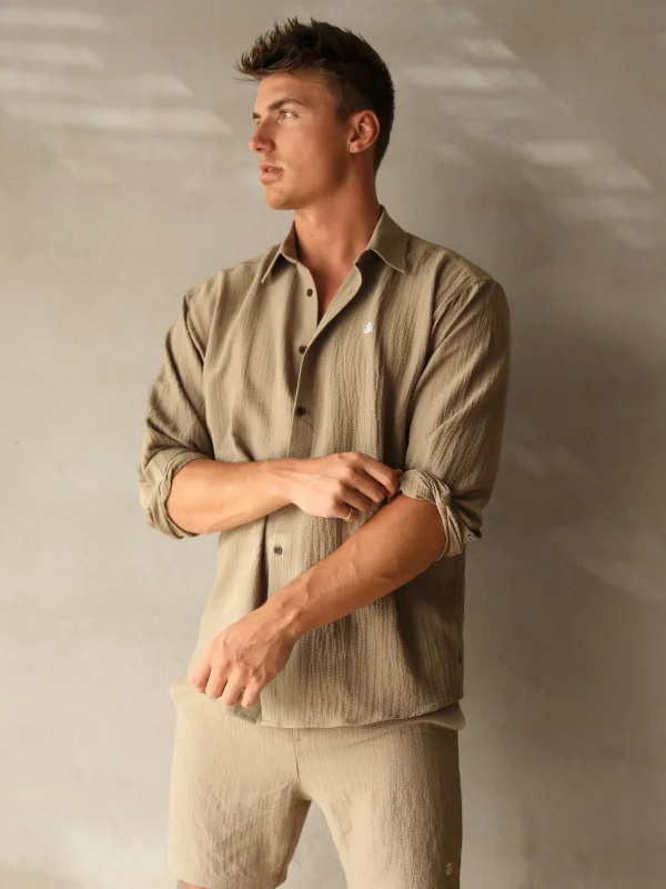 Men's rugged tor shirts-Salvatore Long Sleeve Shirt - Tan