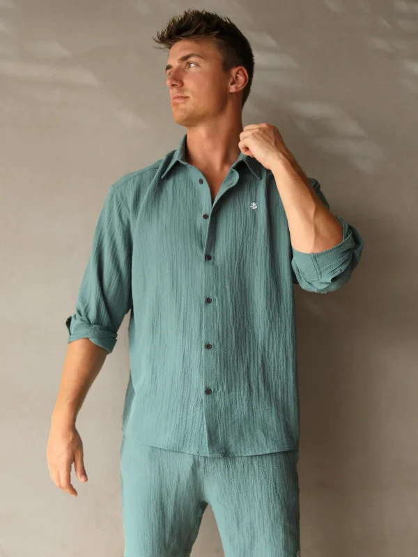 Men's sleek spark shirts-Salvatore Long Sleeve Shirt - Teal