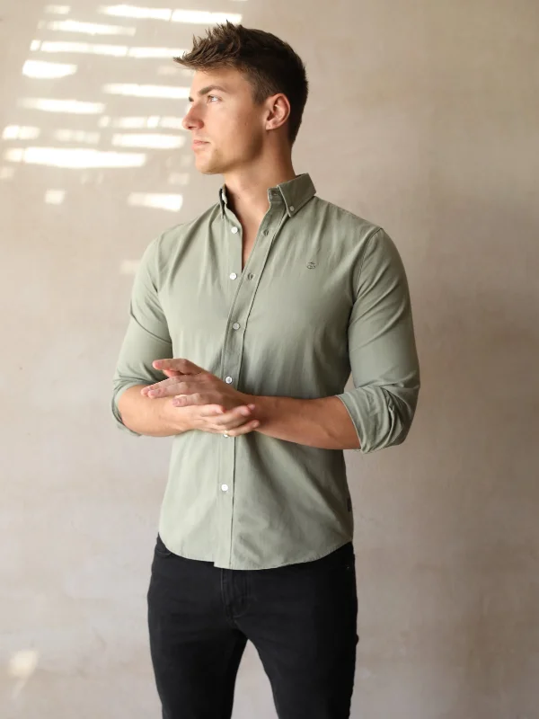 Men's trendy crest-sleeve shirts-Sedona Slim Fit Shirt - Khaki Green