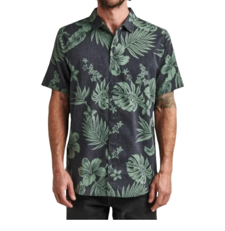 Men's sleek dawn-light shirts-Bless Up Breathable Stretch Shirt In Black/green Print